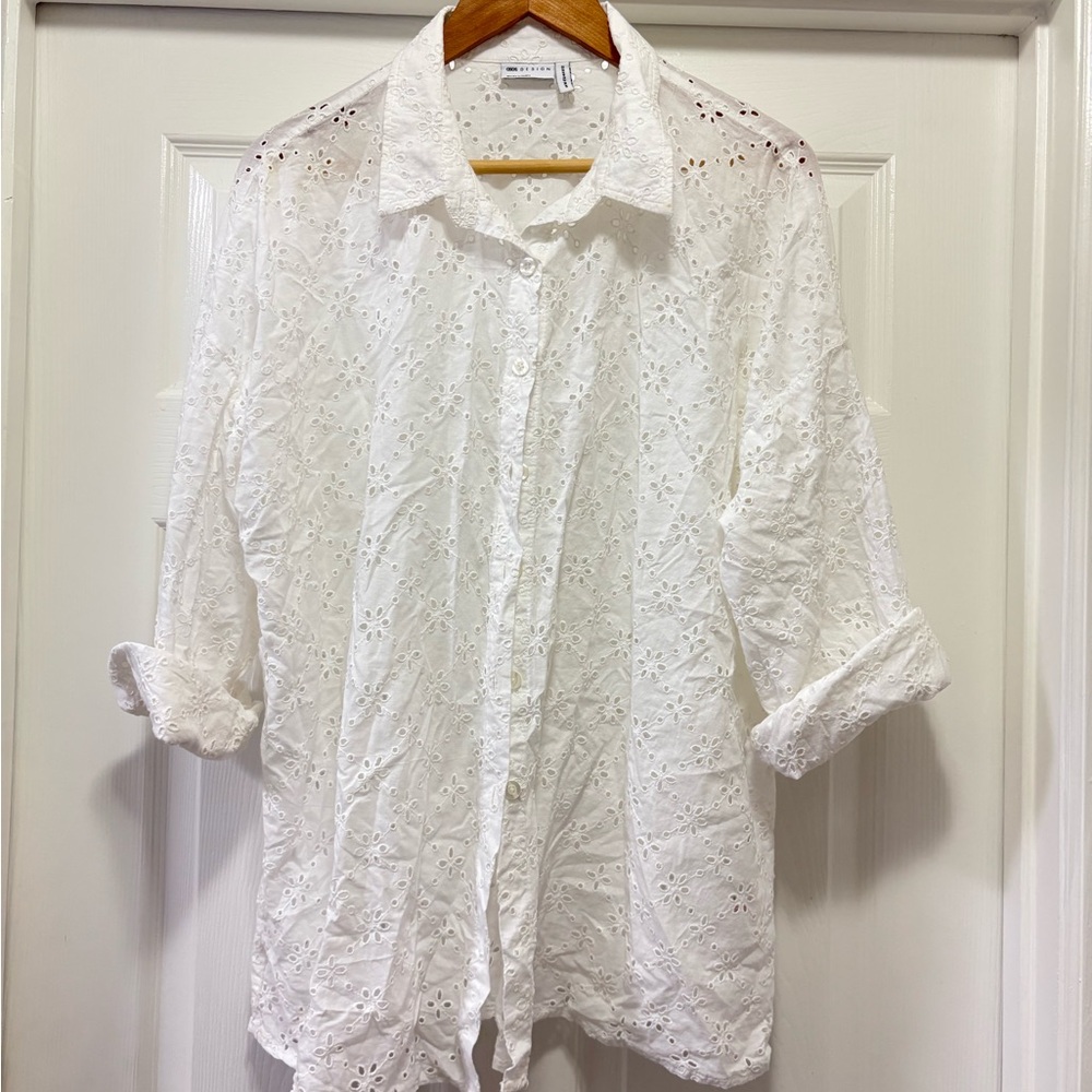ASOS Design White Eyelet Button-Up Shirt